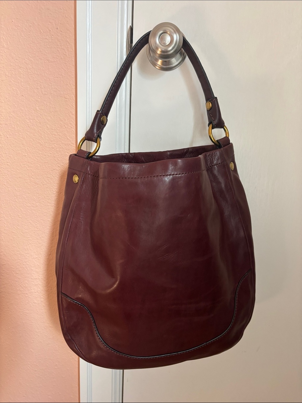 Frye Deep Wine Leather Hobo with Brass Rings - Picture 5 of 6
